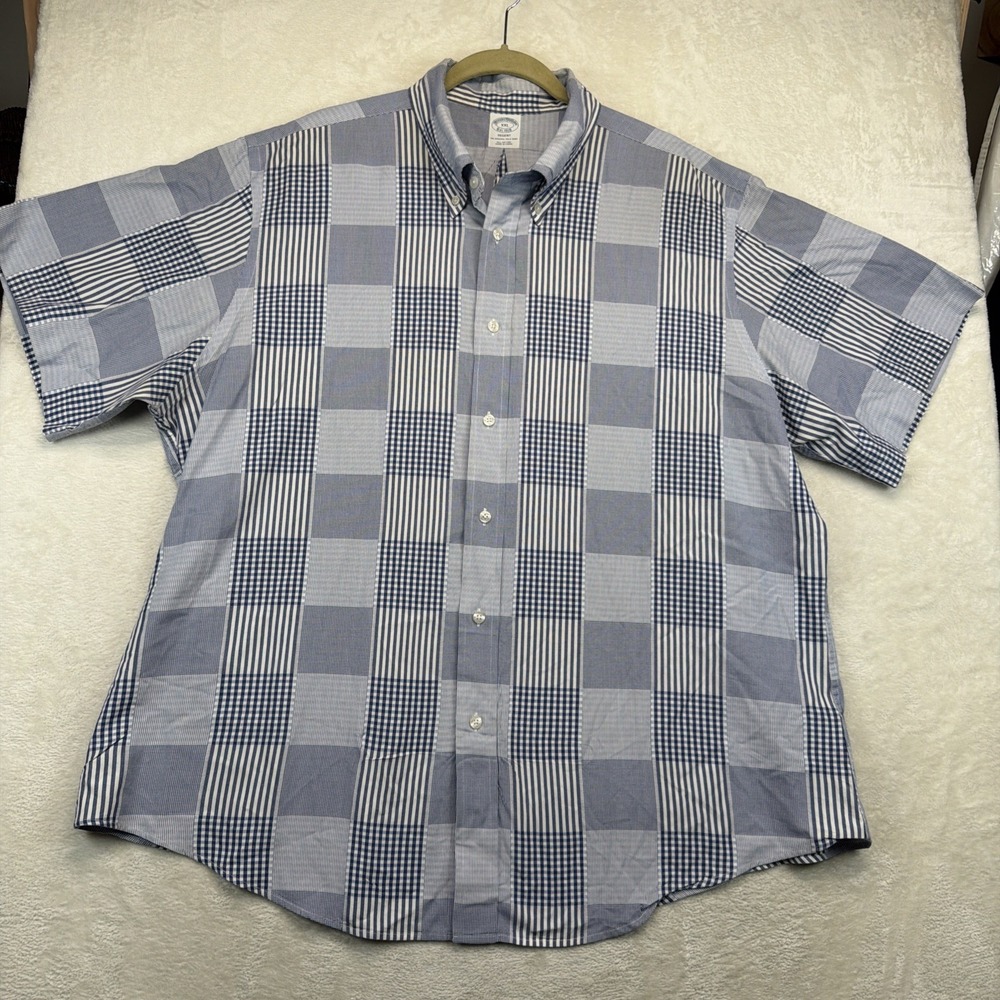 Brooks Brothers Regent Men's Blue Mixed Plaid Short Sleeve Shirt XXL Preppy